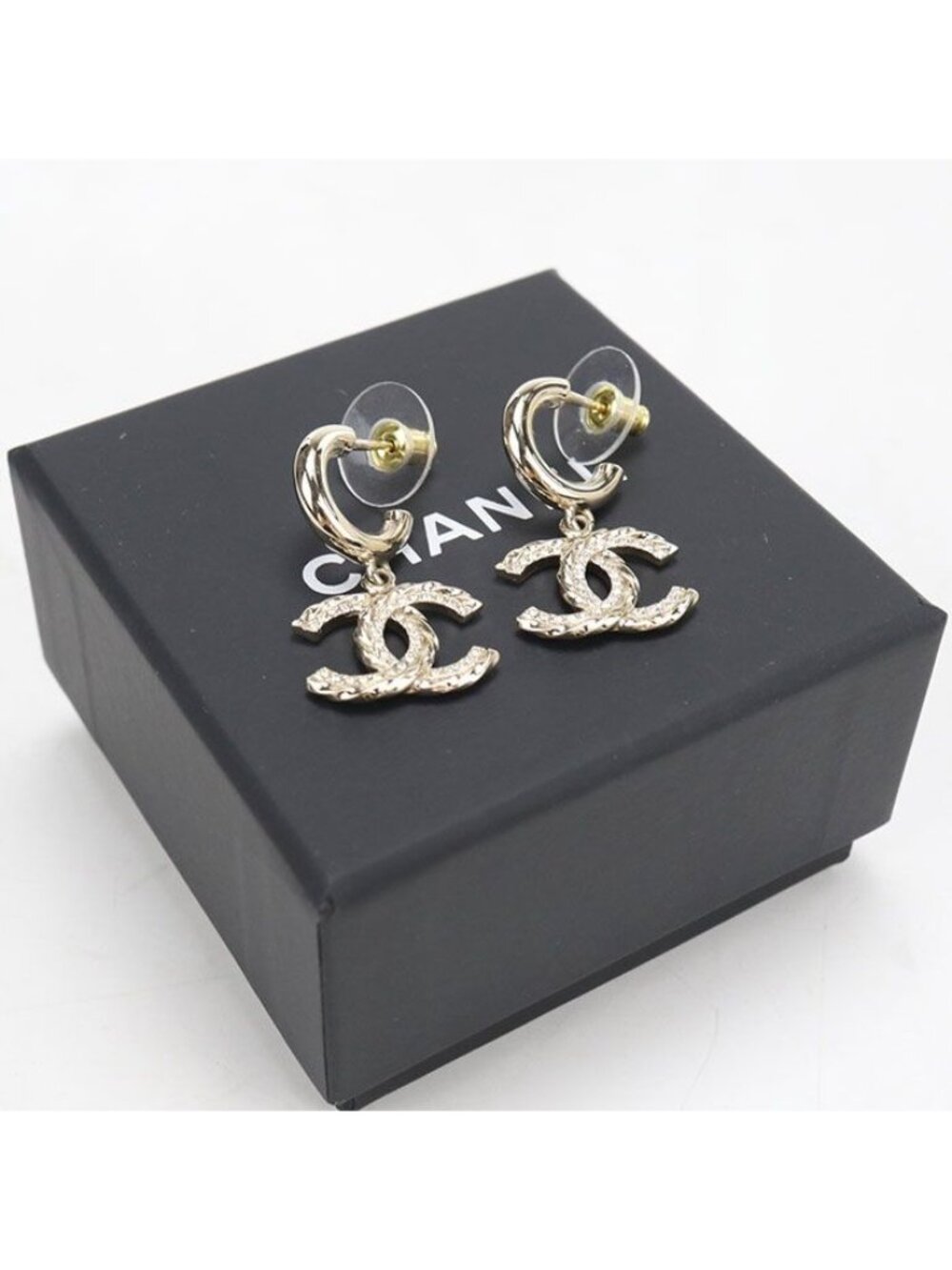 Chanel Rhinestone CC Logo Earrings Metal